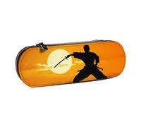 ANABPRMA Sun Karate Silhouette Hard Shell Leather Pencil Case, Multi-Use Zipper Box for Stationery, Makeup or Small Accessories