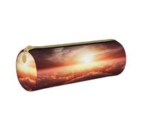 ANABPRMA Sun Sunrise Cloud Leather Pencil Pouch Cylindrical Pen Case for School Office Supplies with Zipper Closure Portable Bag