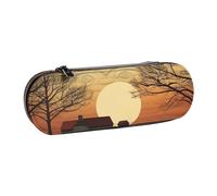ANABPRMA Sunrise Print Hard Shell Leather Pencil Case, Multi-Use Zipper Box for Stationery, Makeup or Small Accessories