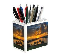 ANABPRMA Sunset Over Lake Broward County Creative Block Design Pencil Holder Desk Organizer Pen Cup For Office School Home Decor Stationery Storage Container
