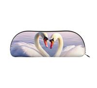 ANABPRMA swan Heart Leather Pencil Bag, Leather Half-Circle Storage Pouch - for Makeup, Pens, and Essentials