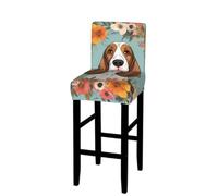 ANABPRMA Sweet Basset Hound Florals Stretch Bar Stool Cover Counter Stool Slipcover for Armless Chairs Elastic Chair Seat Cover Furniture Protector Home Kitchen Decor