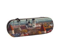 ANABPRMA Tallinn Estonia Cityscape Hard Shell Leather Pencil Case, Multi-Use Zipper Box for Stationery, Makeup or Small Accessories