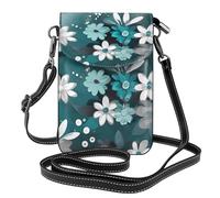 ANABPRMA Teal Grey And White Floral Women'S Crossbody Flap Phone Purse, Pu Leather Magnetic Snap & Detach Strap For Daily Travel