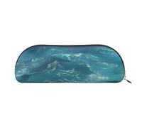 ANABPRMA The deep Blue sea Leather Pencil Bag, Leather Half-Circle Storage Pouch - for Makeup, Pens, and Essentials