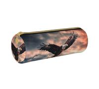 ANABPRMA The Eagle Flies bravely Leather Pencil Pouch Cylindrical Pen Case for School Office Supplies with Zipper Closure Portable Bag