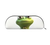 ANABPRMA The Funny Frog Doing Yoga Leather Pencil Bag, Leather Half-Circle Storage Pouch - for Makeup, Pens, and Essentials