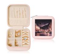 ANABPRMA The Old Hollywood Square Travel Jewelry Box For Women Small Leather Jewelry Organizer With Zipper Mirror Portable Case