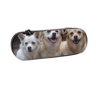 ANABPRMA Three Dogs Hard Shell Leather Pencil Case, Multi-Use Zipper Box for Stationery, Makeup or Small Accessories