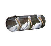 ANABPRMA Three Pelicans Hard Shell Leather Pencil Case, Multi-Use Zipper Box for Stationery, Makeup or Small Accessories