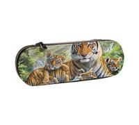 ANABPRMA Tigers Hard Shell Leather Pencil Case, Multi-Use Zipper Box for Stationery, Makeup or Small Accessories