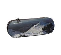 ANABPRMA Top of The Snow Mountain Hard Shell Leather Pencil Case, Multi-Use Zipper Box for Stationery, Makeup or Small Accessories