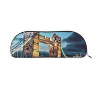 ANABPRMA Tower Bridge in London Leather Pencil Bag, Leather Half-Circle Storage Pouch - for Makeup, Pens, and Essentials
