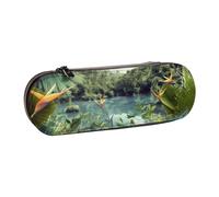 ANABPRMA Tropical Landscape Hard Shell Leather Pencil Case, Multi-Use Zipper Box for Stationery, Makeup or Small Accessories