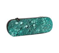 ANABPRMA Turquoise Glitter Hard Shell Leather Pencil Case, Multi-Use Zipper Box for Stationery, Makeup or Small Accessories