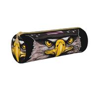ANABPRMA US Army Cool American Flag Eagle Leather Pencil Pouch Cylindrical Pen Case for School Office Supplies with Zipper Closure Portable Bag