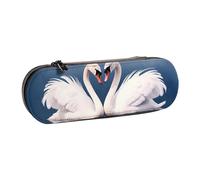 ANABPRMA Valentine's Day Couple of Swans Heart Hard Shell Leather Pencil Case, Multi-Use Zipper Box for Stationery, Makeup or Small Accessories