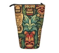 ANABPRMA Vintage Aloha Tiki Pattern Telescopic Standing Pencil Case Adjustable Pen Pouch with Zipper Oxford Organizer for School Office