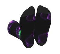 ANABPRMA Violet Green Glow Color Block Mid-Calf Socks For Women & Men, Comfortable, Moisture-Wicking, Fits European Size 36-45 / Uk 3-8