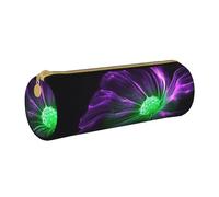 ANABPRMA Violet Green Glow Leather Pencil Pouch Cylindrical Pen Case for School Office Supplies with Zipper Closure Portable Bag