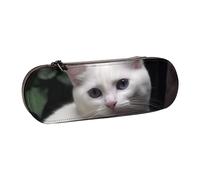 ANABPRMA White Cat Hard Shell Leather Pencil Case, Multi-Use Zipper Box for Stationery, Makeup or Small Accessories