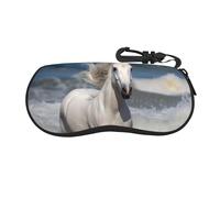 Anabprma White Horse Running On The Sea Glasses Case Soft Shell, Lightweight Portable Sunglasses Case, Zipper Closure