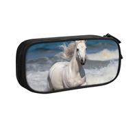 ANABPRMA White Horse Running On The Sea Pencil Case, Large Capacity Double Layer Student Pen Pouch with 2 Zipped Main Pockets, Multi-Functional Organiser for School, Office, Travelling