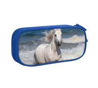 ANABPRMA White Horse Running On The Sea Pencil Case, Large Capacity Double Layer Student Pen Pouch with 2 Zipped Main Pockets, Multi-Functional Organiser for School, Office, Travelling
