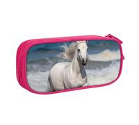 ANABPRMA White Horse Running On The Sea Pencil Case, Large Capacity Double Layer Student Pen Pouch with 2 Zipped Main Pockets, Multi-Functional Organiser for School, Office, Travelling