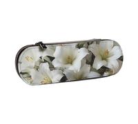 ANABPRMA White Lily Bouquet Hard Shell Leather Pencil Case, Multi-Use Zipper Box for Stationery, Makeup or Small Accessories