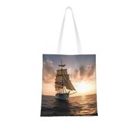 ANABPRMA White Sailing Ship At Sunset Canvas Tote Bag For Shopping, Work, And School | Lightweight Handbag With Reinforced Handles