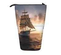 ANABPRMA White Sailing Ship At Sunset Telescopic Standing Pencil Case Adjustable Pen Pouch with Zipper Oxford Organizer for School Office