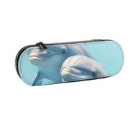 ANABPRMA Winter The Dolphin Hard Shell Leather Pencil Case, Multi-Use Zipper Box for Stationery, Makeup or Small Accessories