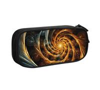 ANABPRMA Yellow Abstract Spiral Pattern Pencil Case, Large Capacity Double Layer Student Pen Pouch with 2 Zipped Main Pockets, Multi-Functional Organiser for School, Office, Travelling