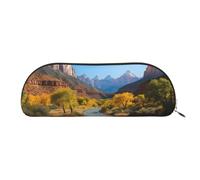 ANABPRMA Zion National Park Leather Pencil Bag, Leather Half-Circle Storage Pouch - for Makeup, Pens, and Essentials