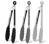 Anaeat 3 Pack 7" Mini Non-Stick Silicone Locking Tongs - Stainless Steel Kitchen Food Tong with Non-Slip Silicone Tips and Grip for Cooking, Baking and BBQ - Metal Tongs Heat Resistant up to 480°F