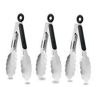 Anaeat 3 Pack 7" Mini Stainless Steel Cooking Tongs - Sturdy Coiled Spring Locking Kitchen Food Tong with Non-Slip Silicone Grip for Serving, Cooking, Baking - Heat Resistant up to 480°F (Black)