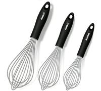 Anaeat 3 Packs Stainless Steel Whisk Set - Balloon Whisk, Thick Stainless Steel Wire ＆ Strong Handles, Egg Beater for Cooking, Blending, Whisking, Beating and Stirring (9"+11"+12")