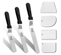 Anaeat 3Pc Professional Angled Icing Spatulas, 4Pc Cake Smoother Scrapers, Stainless Steel Blades, Non-Slip Plastic Handle, Dishwasher Safe, Set of 7 for Cake Decorating