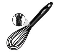 Anaeat 8.5" Silicone Balloon Whisk, Perfect for Non-Stick Cookware, Milk and Egg Beater Blender, Heat Resistant Kitchen Whisks for Whisking, Cooking, Baking, Beating, Frothing & Stirring (Black)