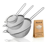 Anaeat Fine Mesh Strainers - Premium Stainless Steel Colander Sieve Sifters, with Durable Mesh and Sturdy Handle, Excellent for Sifting Dry ingredients, Flour, Pastas, Rice, Tea (3.15"+5.5"+7.87")