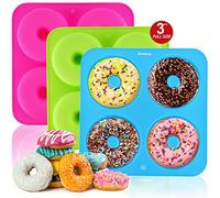 Anaeat Full Size Donut Baking Pans 3 Pack, Big Size 4 Inch Silicone Baking Mold, Just Pop Out! Non Stick 6-Cavity Doughnut Trays for Bagels Donuts Cake Biscuit - BPA Free & Dishwasher Safe (3 colors)