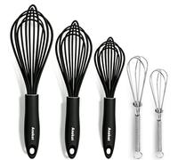 Anaeat Kitchen Whisk Set of 5, Perfect for Non-Stick Cookware, Egg Beater Milk Blender for Whisking, Cooking, Baking - 5"+7" Mini Wire Whisk and 9''+11''+12'' Silicone Balloon Whisks (Black)