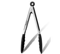 Anaeat Non-Stick Silicone Locking Tong - Stainless Steel 7 inch / 18cm Mini Kitchen Food Tongs with Non-Slip Silicone Tips and Grip for Cooking, Baking and BBQ - Heat Resistant up to 480°F (Black)