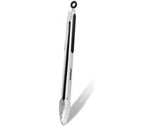 Anaeat Premium Stainless Steel Kitchen Tong, 12 inch/ 30.5 cm Sturdy Coiled Spring Locking Food Tong with Non-Slip Silicone Grip for Cooking, Baking, Grilling, BBQ - Heat Resistant up to 480°F (Black)