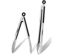 Anaeat Premium Stainless Steel Kitchen Tong Set of 2 - Sturdy Coiled Spring 9" and 12" Locking Food Tong with Non-Slip Silicone Grip for Cooking, Baking, Grilling, BBQ - Heat Resistant up to 480°F