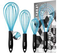 Anaeat Silicone Kitchen Whisk Set of 4, Perfect for Non-Stick Cookware, Milk and Egg Beater Blender for Whisking, Cooking, Baking, Beating - 11'' Flat Whisk and 8.5''+10.5''+12'' Balloon Whisks (Blue)