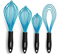 Anaeat Silicone Kitchen Whisk Set of 4, Perfect for Non-Stick Cookware, Milk and Egg Beater Blender for Whisking, Cooking, Baking, Beating - 11'' Flat Whisk and 9''+11''+12'' Balloon Whisks (Blue)