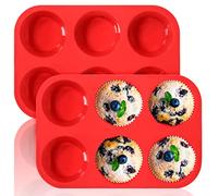 Anaeat Silicone Muffin Pan - 6 Cups Non-Stick Cupcake Molds, Food Grade Silicone Baking Tray for Making Egg Muffin, Cupcake, Quiches, Tart and Desserts, Reusable Muffin Tin Just Pop Out (2 Pack)
