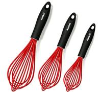 Anaeat Silicone Whisk, Thick Stainless Steel Wire Inner - Heat Resistant Kitchen Whisks for Non-Stick Cookware, Balloon Egg Beater for Blending, Beating, Frothing & Stirring (9"+11"+12" Red)